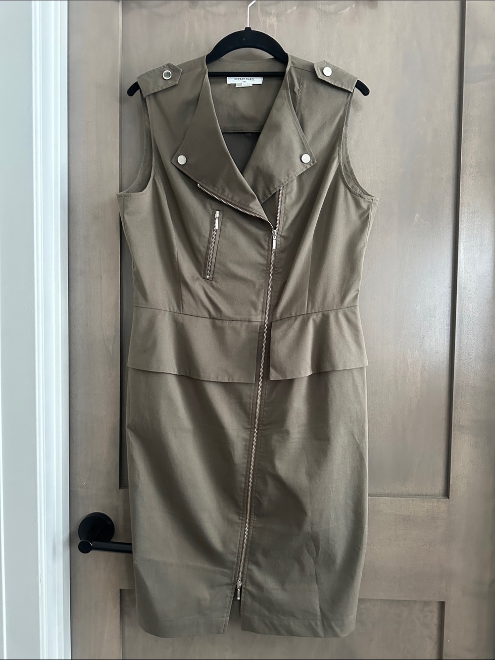 Gerard Darel Sleeveless Safari Utility Moto Olive Gray Dress Size 42 (US 10)